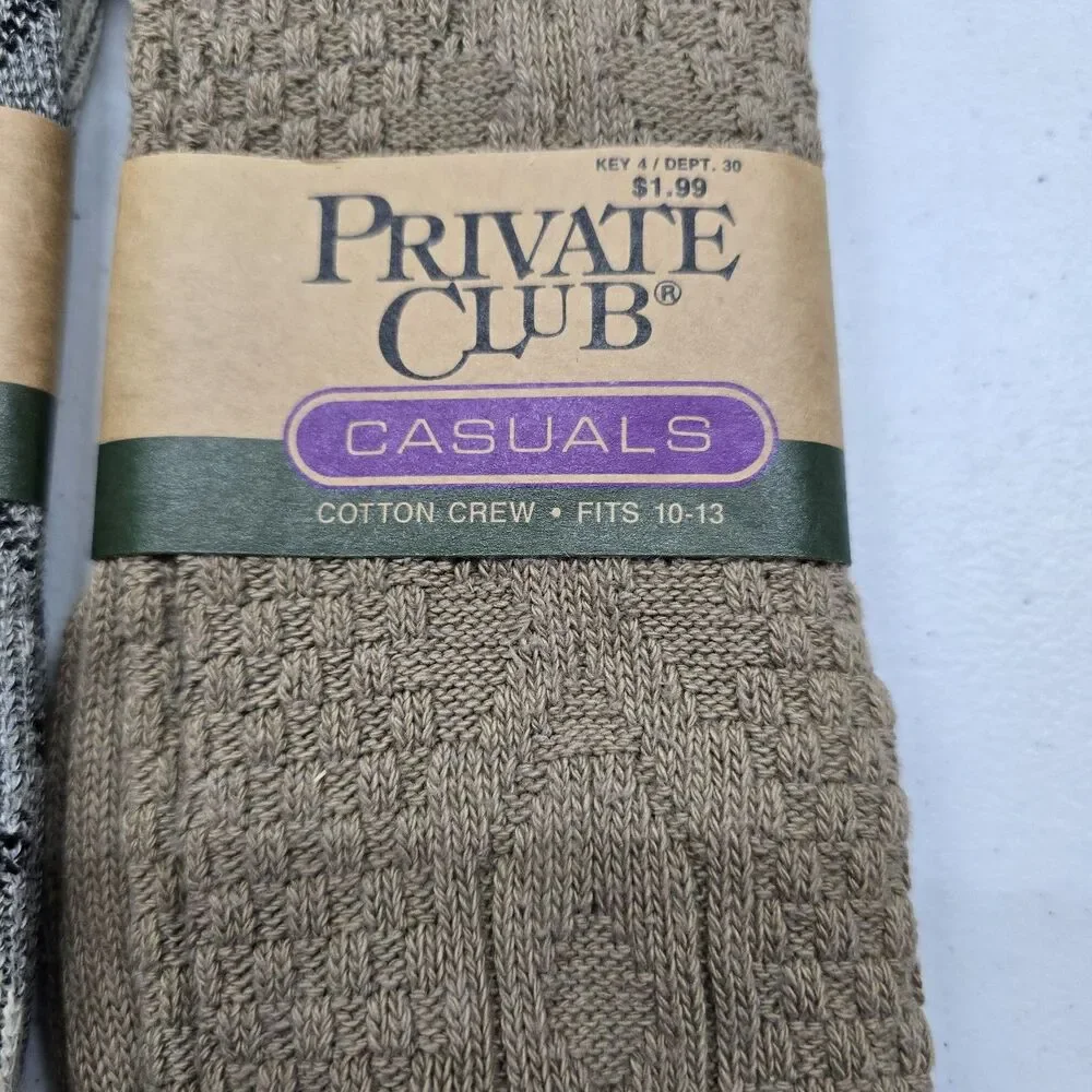 Vintage NIP Private Club Mens Casual Cotton Nylon Poly Crew Socks 10-13 2 Pair